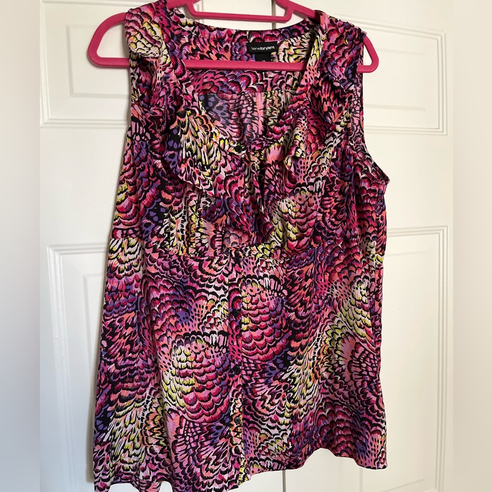 Lane Bryant Sleeveless Chiffon Colorful Ruffled Top Blouse